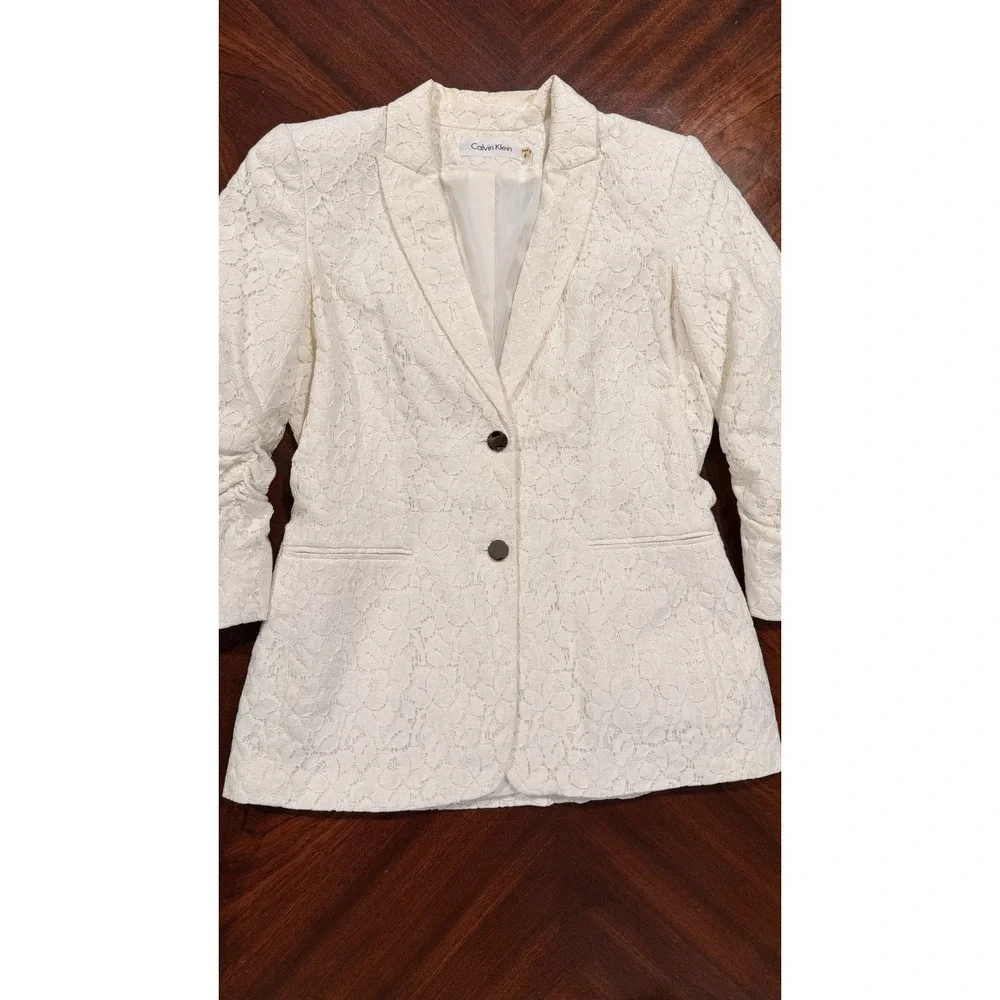 Calvin Klein Lace Blazer Womens 6 Ivory Floral Cottagecore Career‎ Wedding
